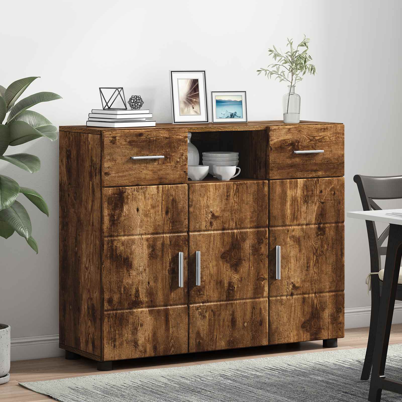 Highboard mit Regal FLORIN Weiß 60 x 35 x 182 cm Holzwerkstoff