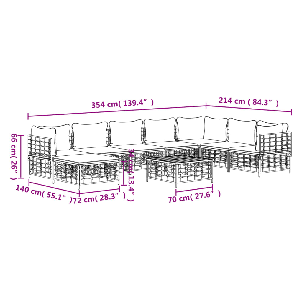 7-tlg. Garten-Lounge-Set mit Kissen Anthrazit Poly Rattan