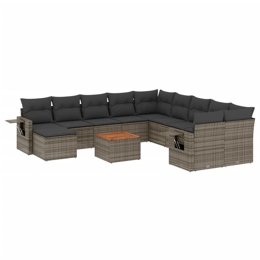 12-tlg. Garten-Sofagarnitur mit Kissen Schwarz Poly Rattan