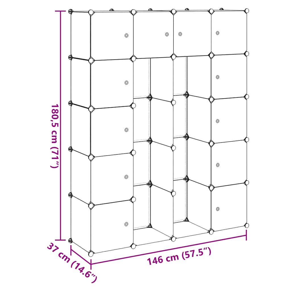 Modularer Schrank mit 9 Fächern 109x36,5x143cm Schwarz und Weiß