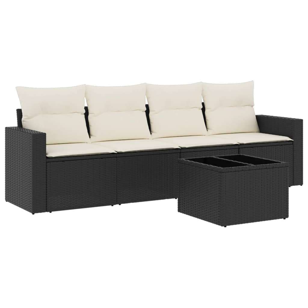 4-tlg. Garten-Sofagarnitur mit Kissen Schwarz Poly Rattan