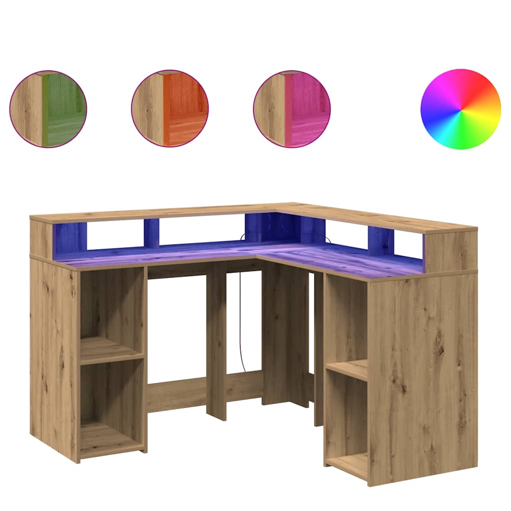 LED-Schreibtisch Weiß 130x130x91 cm Holzwerkstoff