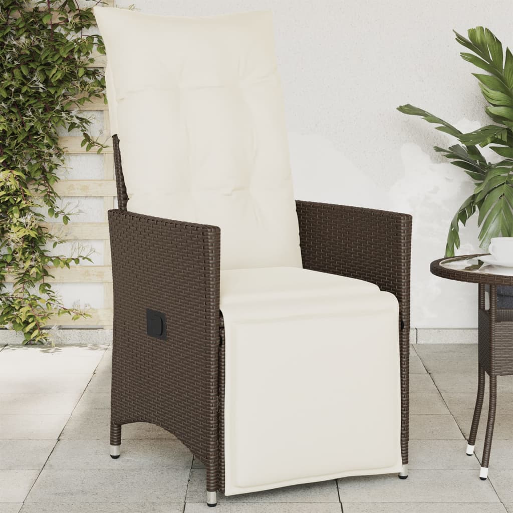 Gartensessel Verstellbar mit Kissen Schwarz Poly Rattan