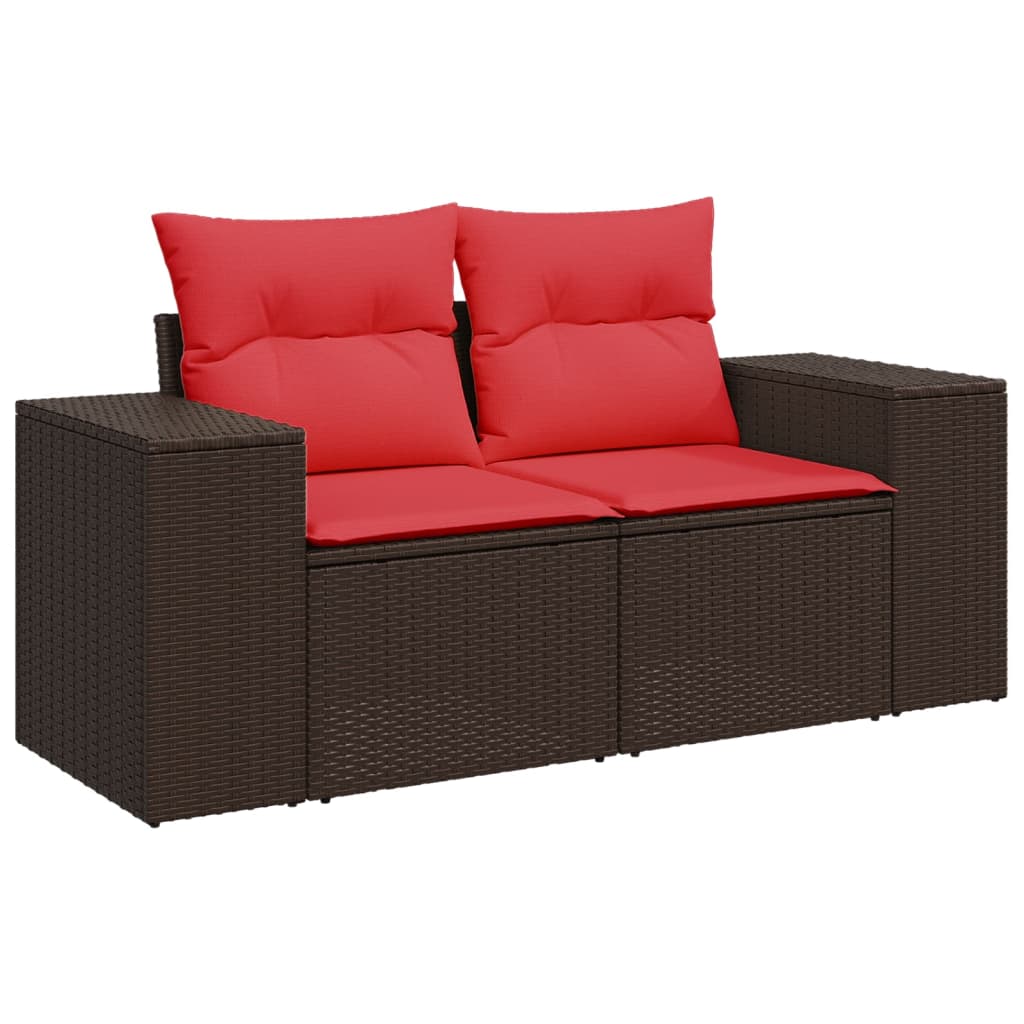 4-teiliges Gartensofa-Set mit Kissen, schwarzes Polyrattan