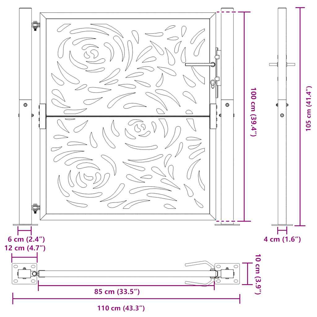 Gartentor Schwarz 100x100 cm Stahl Lichtdesign