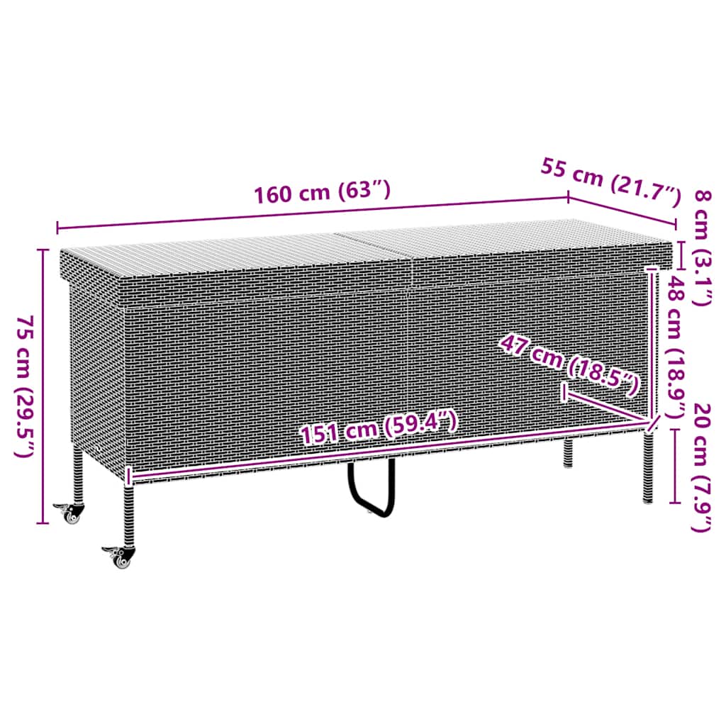Gartentruhe mit Rollen Schwarz 110x55x73 cm Poly Rattan