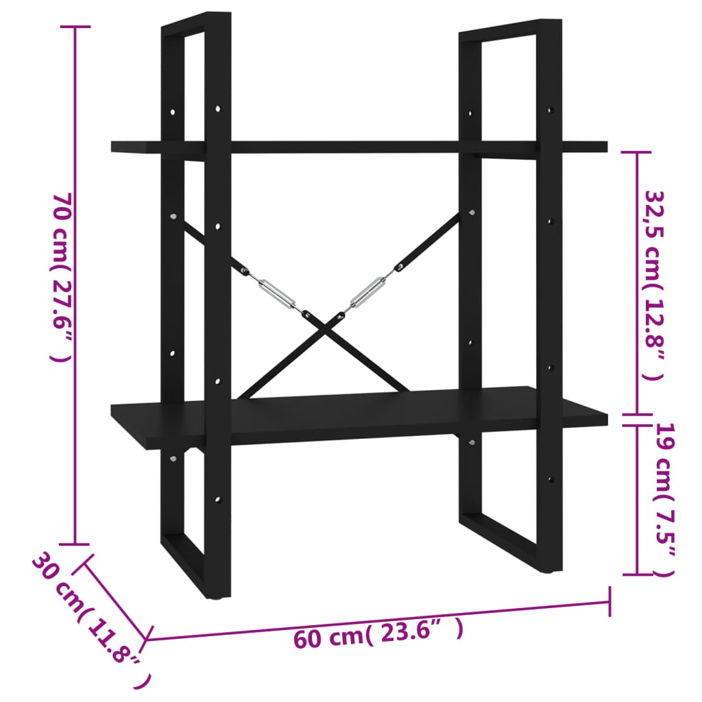 Bücherregal 2 Fächer Weiß 60x30x70 cm Holzwerkstoff