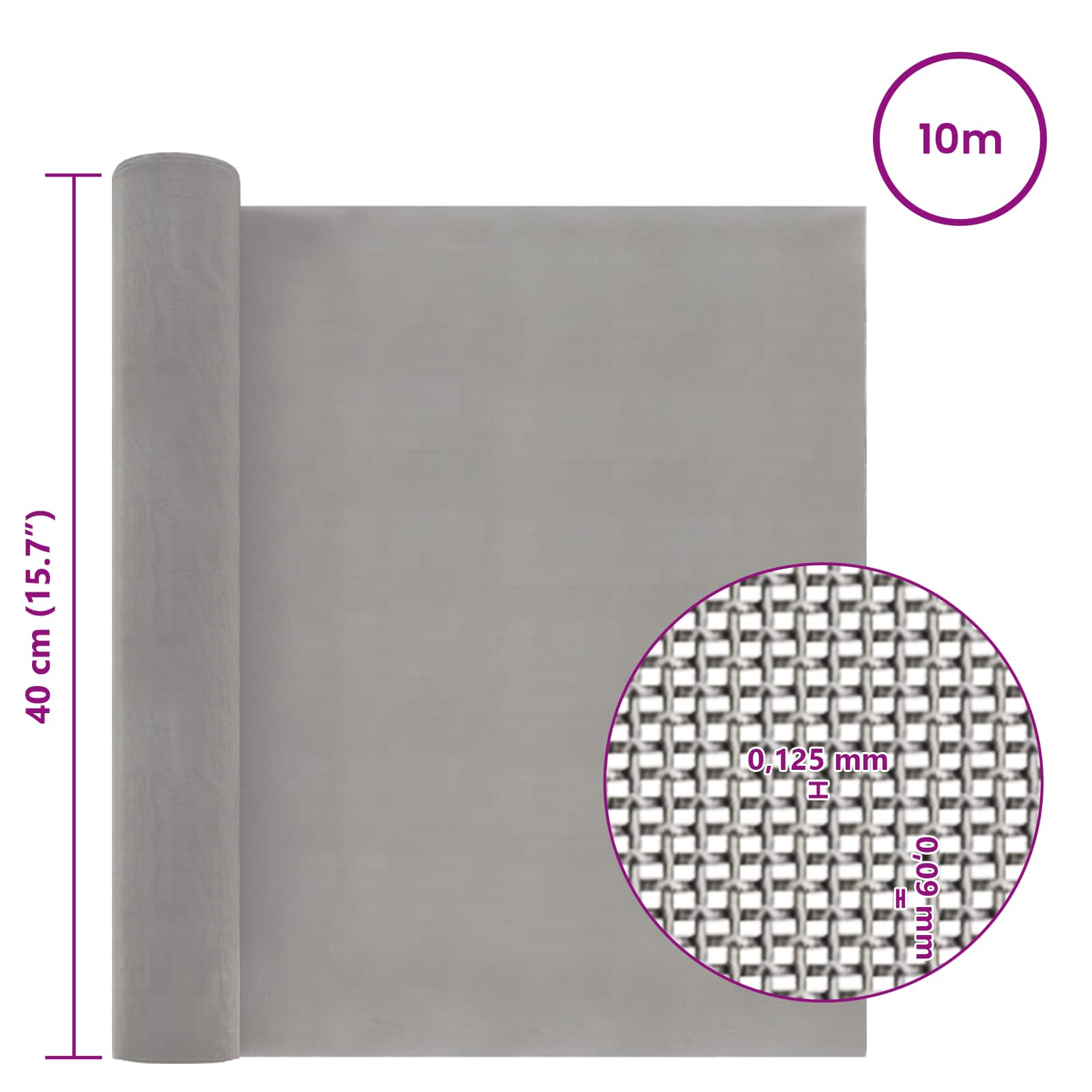Mesh Bildschirm 20 x 500 cm 20 Mesh Edelstahl 201 Silber