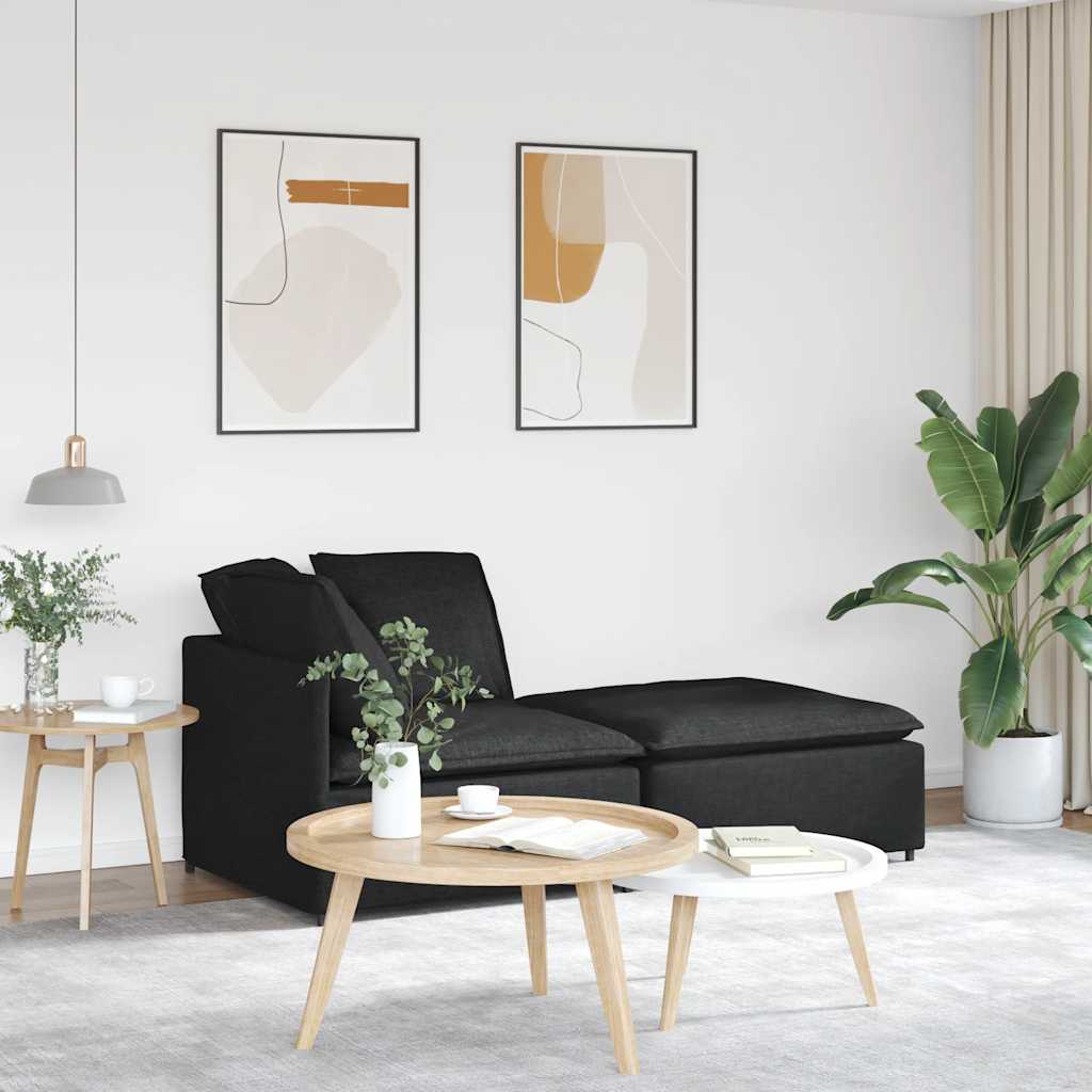 Modulares Sofa mit Fußhocker Kissen Stoff Hellgrau