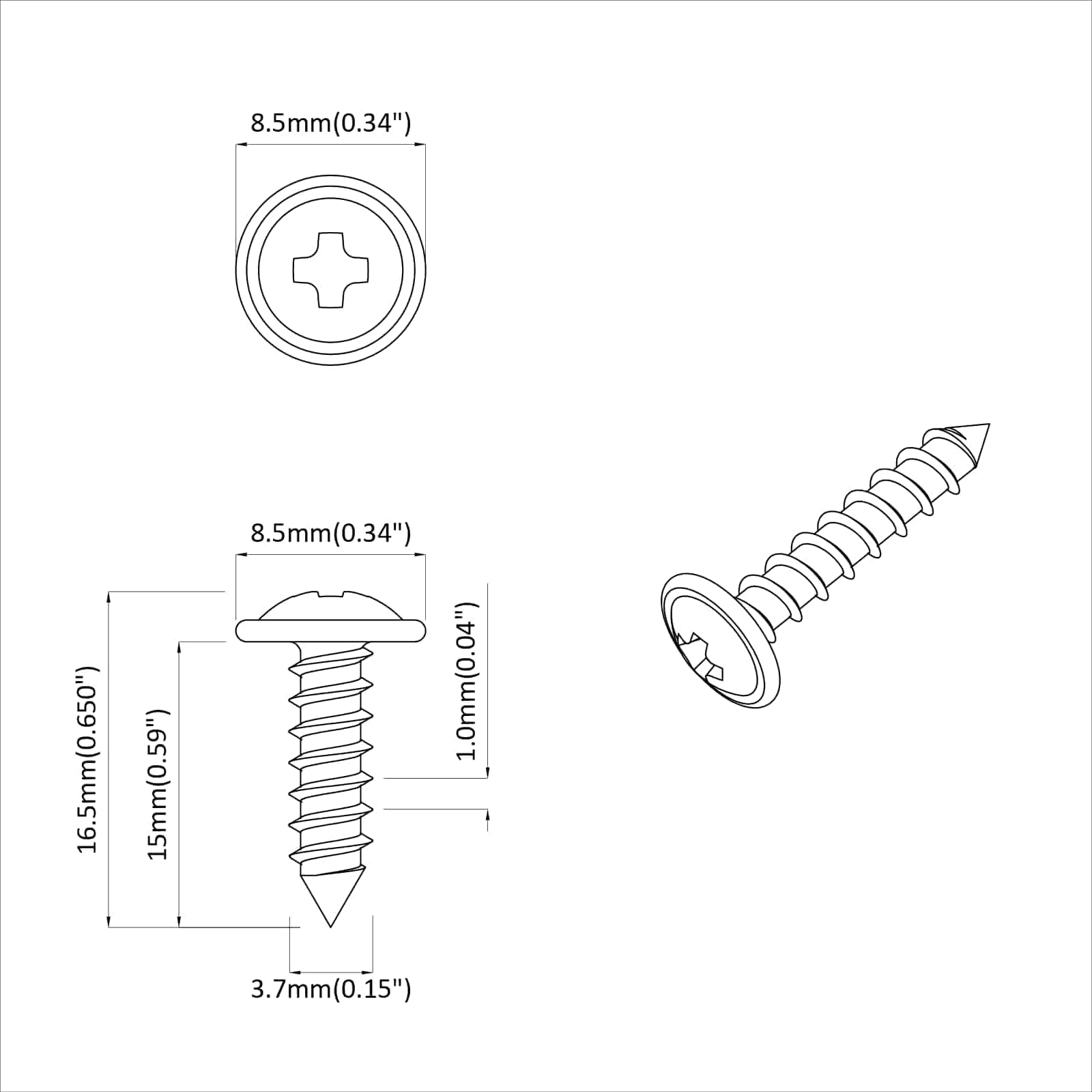 Schraube 2 pcs Silber M4 x 16 mm Stahl