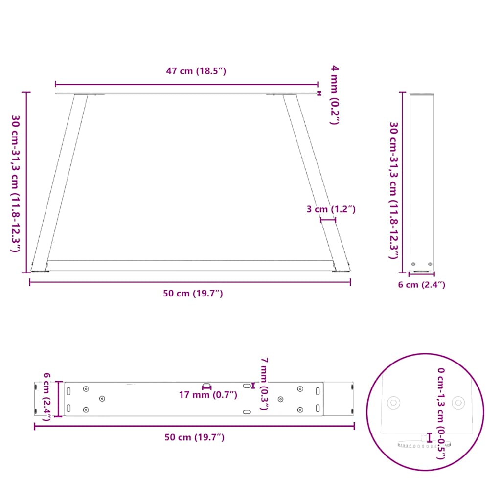 Couchtischbeine V-Form 2 Stück Schwarz 30x(30-31,3) cm Stahl