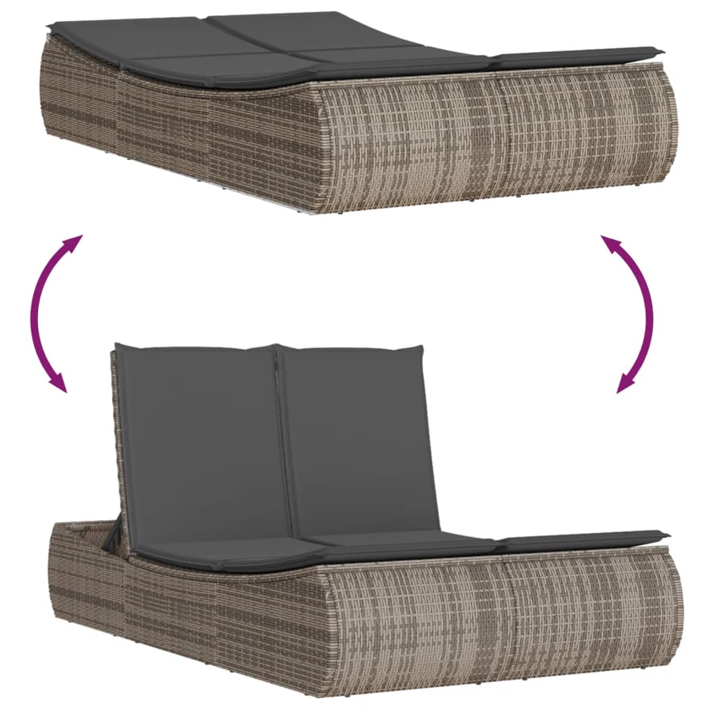 Doppel-Sonnenliege mit Kissen Schwarz Poly Rattan