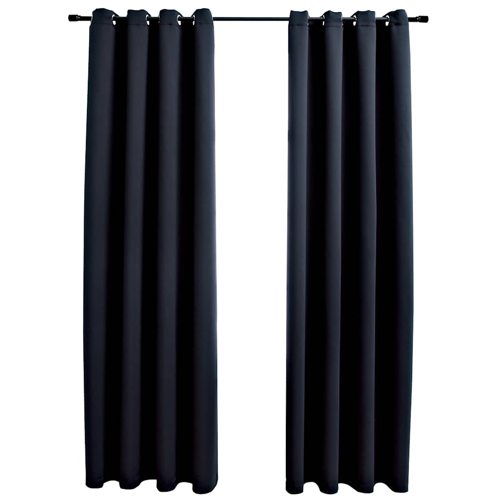 Verdunkelungsvorhänge mit Ringen 2 Stk. Schwarz 97x213 cm Stoff