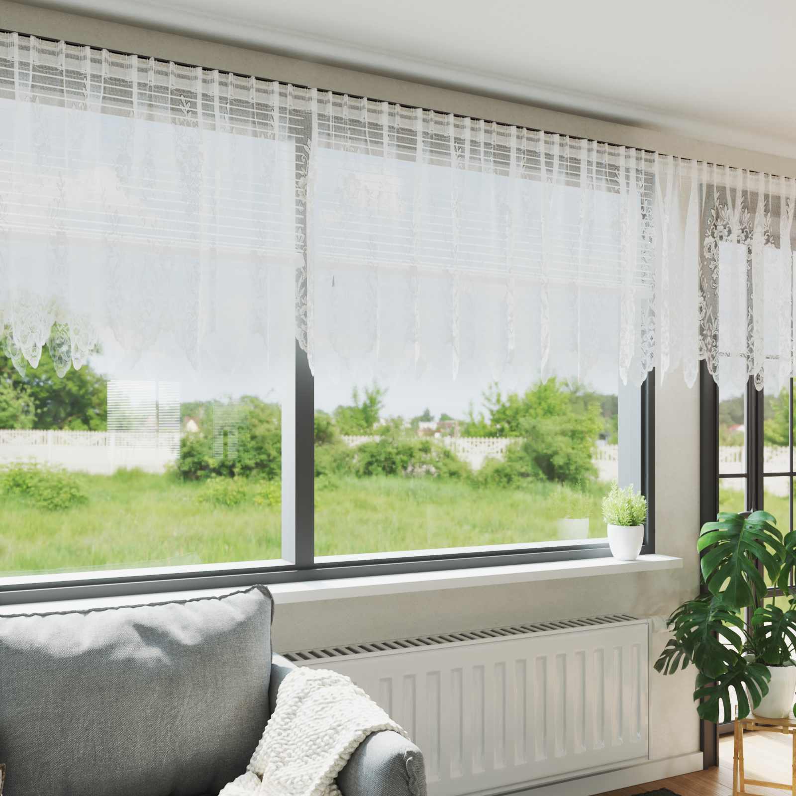 Spitzenvorhang mit Vorhängen Floral Weiß 80 x 150 cm Polyester