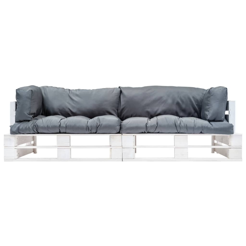 2-tlg. Outdoor-Sofa-Set Paletten mit Kissen in Grau Kiefernholz