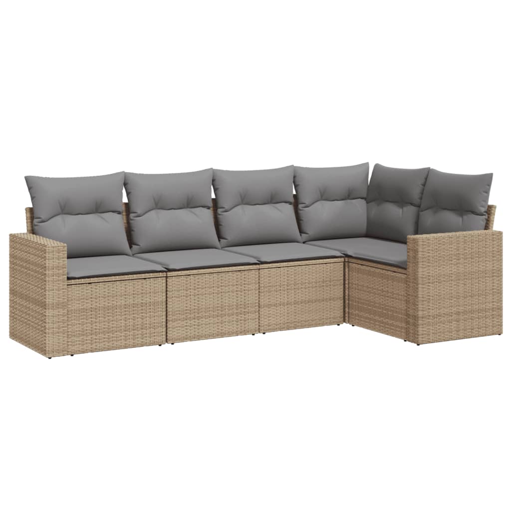 5-tlg. Garten-Sofagarnitur mit Kissen Schwarz Poly Rattan
