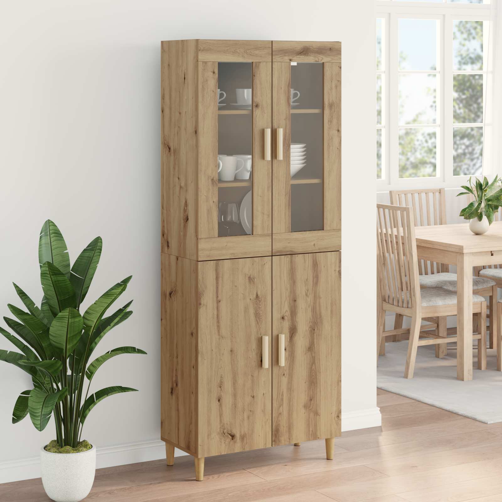 Highboard Altholz 69,5 x 34 x 180 cm Engineered Wood und Glas