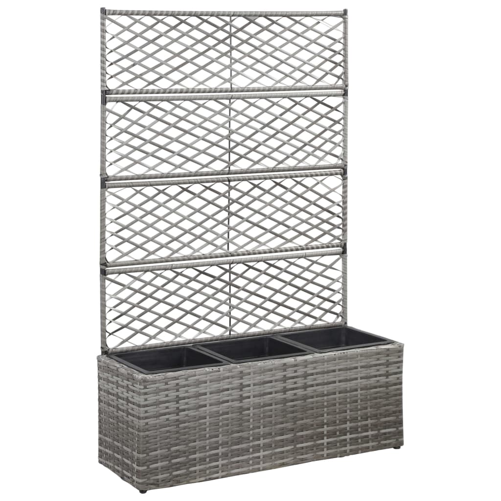 Hochbeet mit Rankgitter 1 Topf 30x30x107cm Poly Rattan Schwarz