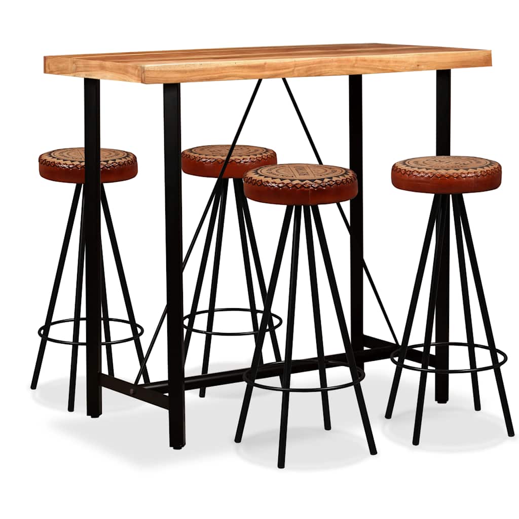 Bar-Set 3-tlg. Akazie Massivholz, Echtleder und Canvas