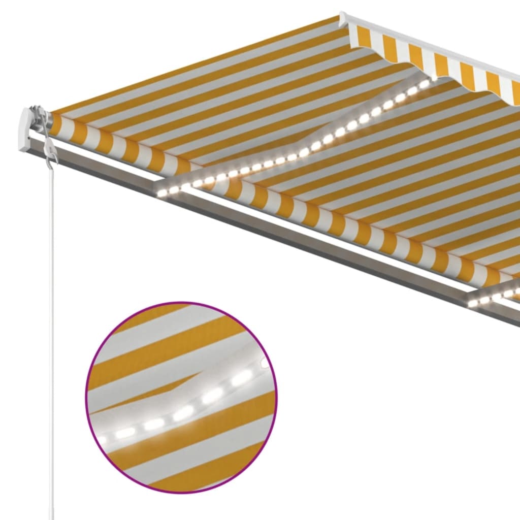 Markise Manuell Einziehbar mit LED 300x250 cm Blau und Weiß