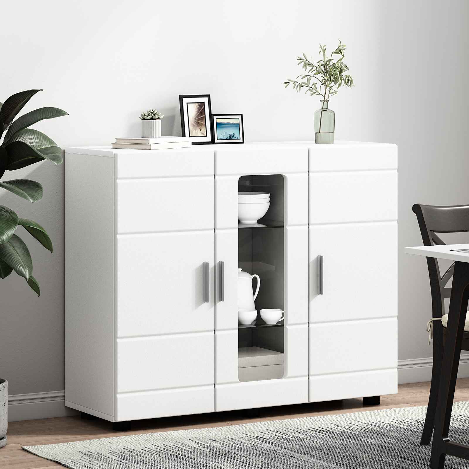 Highboard mit Regal FLORIN Weiß 60 x 35 x 182 cm Holzwerkstoff