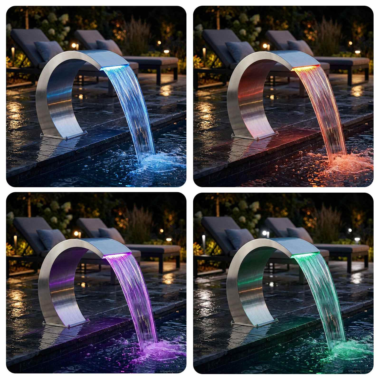 Garten-Wasserfall Pool-Fontäne Edelstahl 45x30x60 cm
