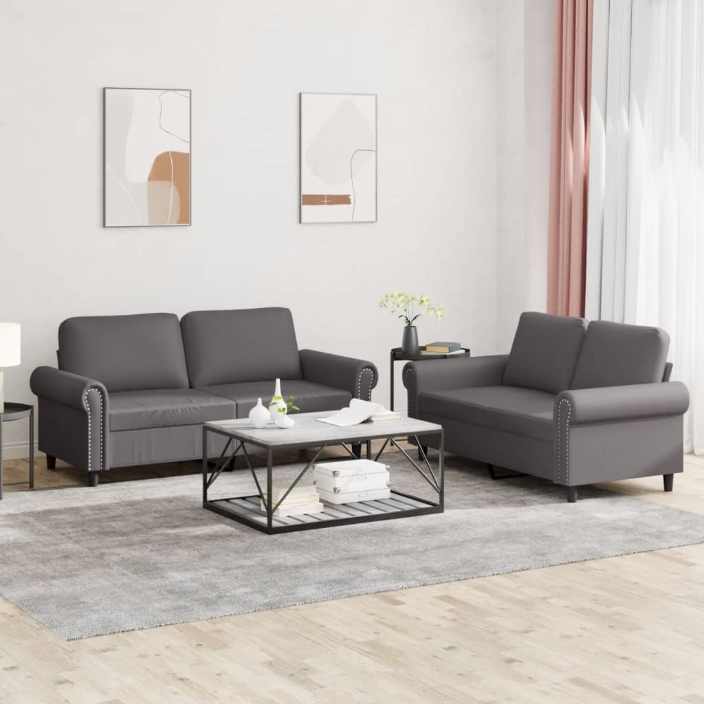3-tlg. Sofagarnitur mit Kissen Creme Kunstleder