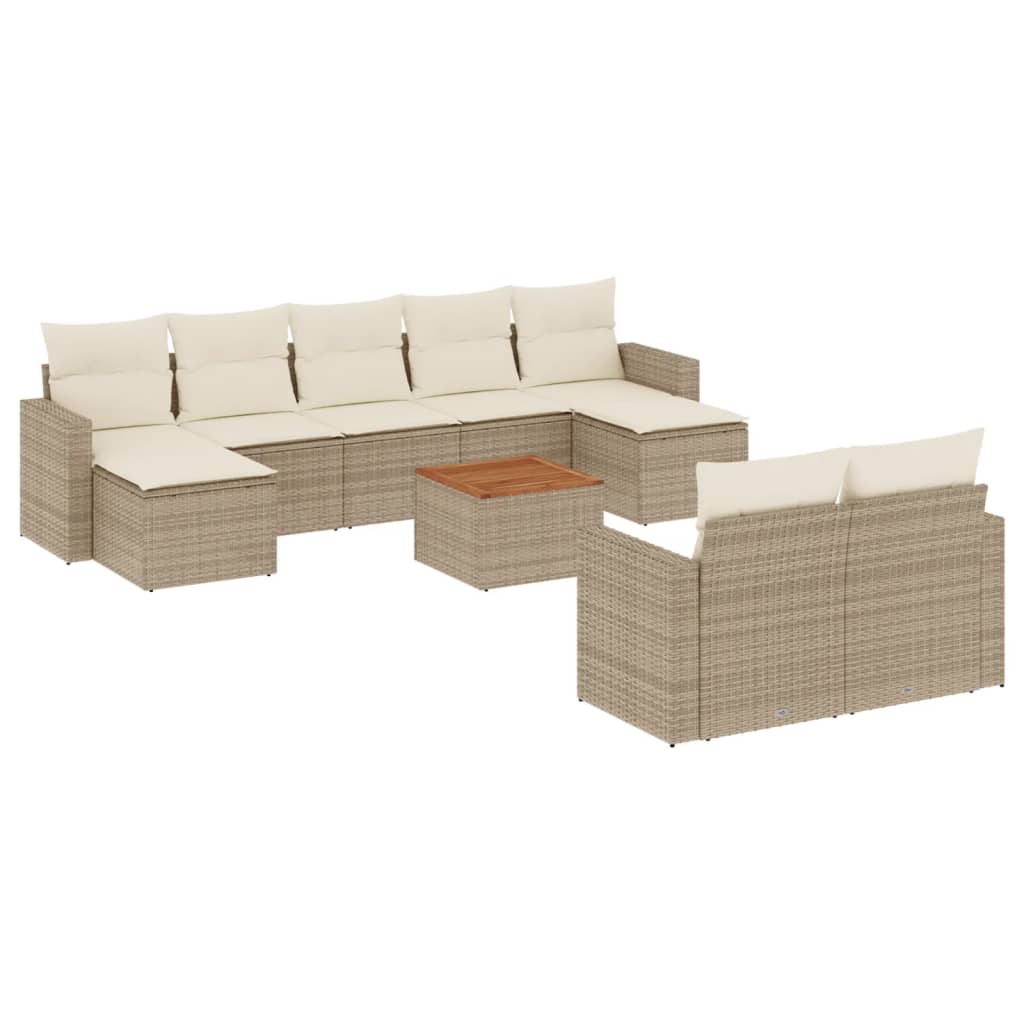 10-tlg. Garten-Sofagarnitur mit Kissen Schwarz Poly Rattan