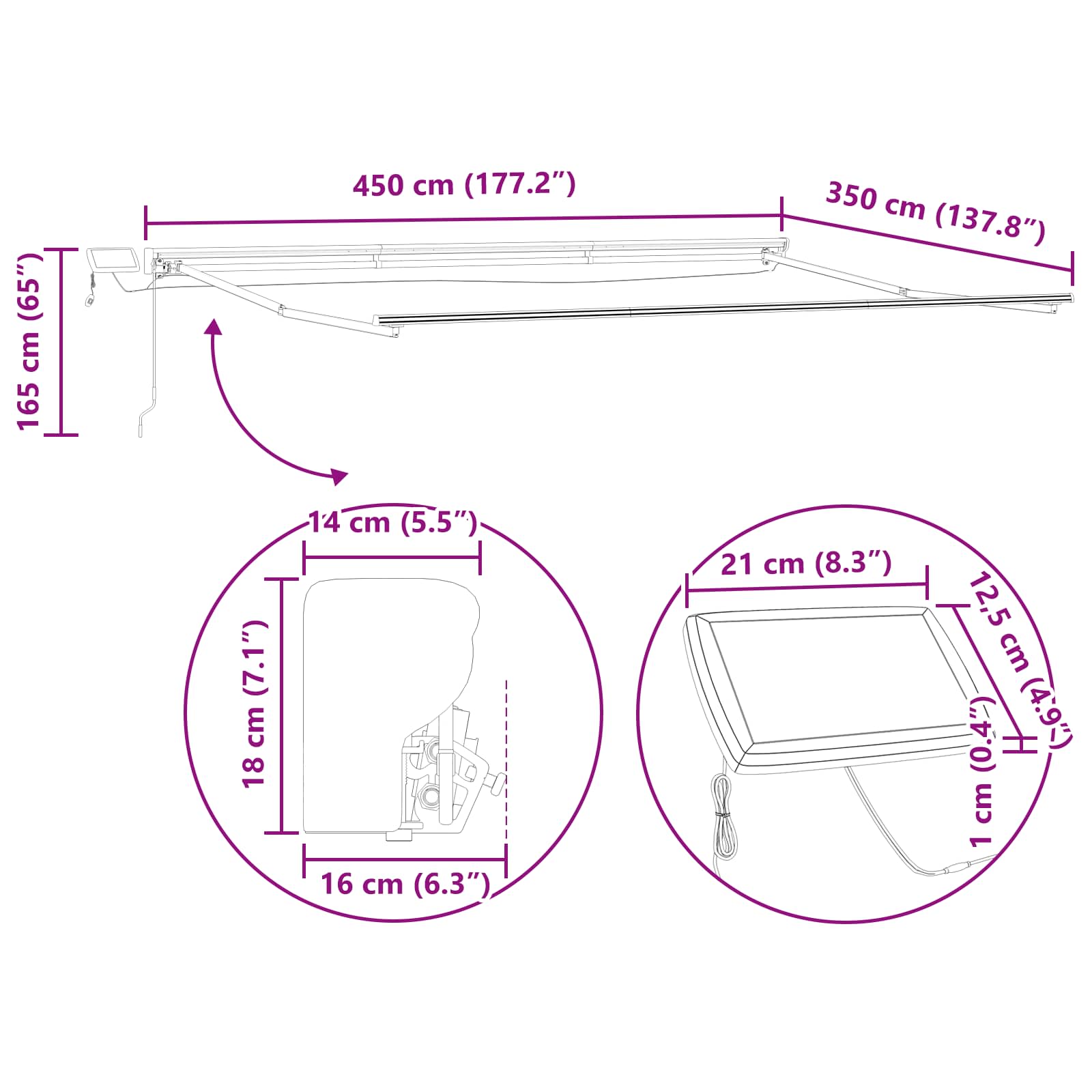 Manueller Markisenrahmen mit LEDs Weiß 2,5 x 2 m Aluminium