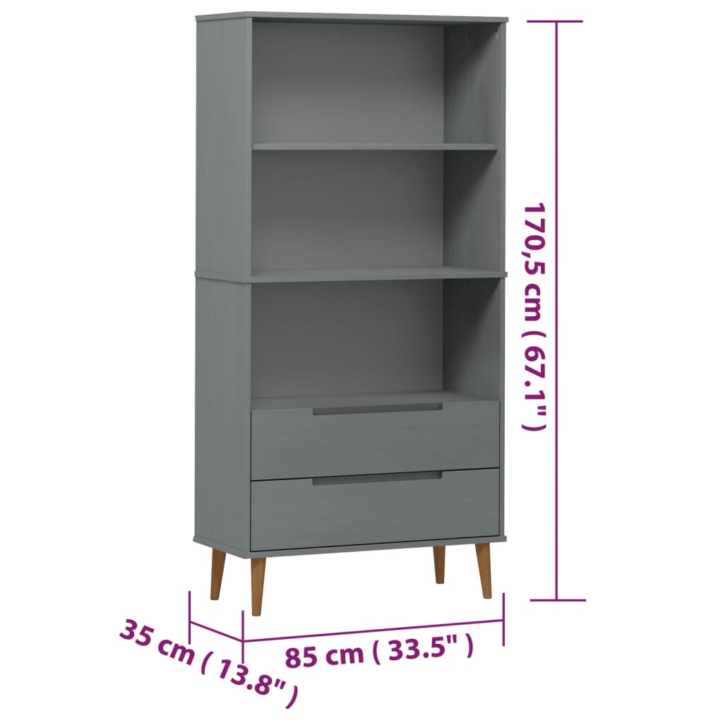 Bücherregal MOLDE Weiß 85x35x170,5 cm Massivholz Kiefer