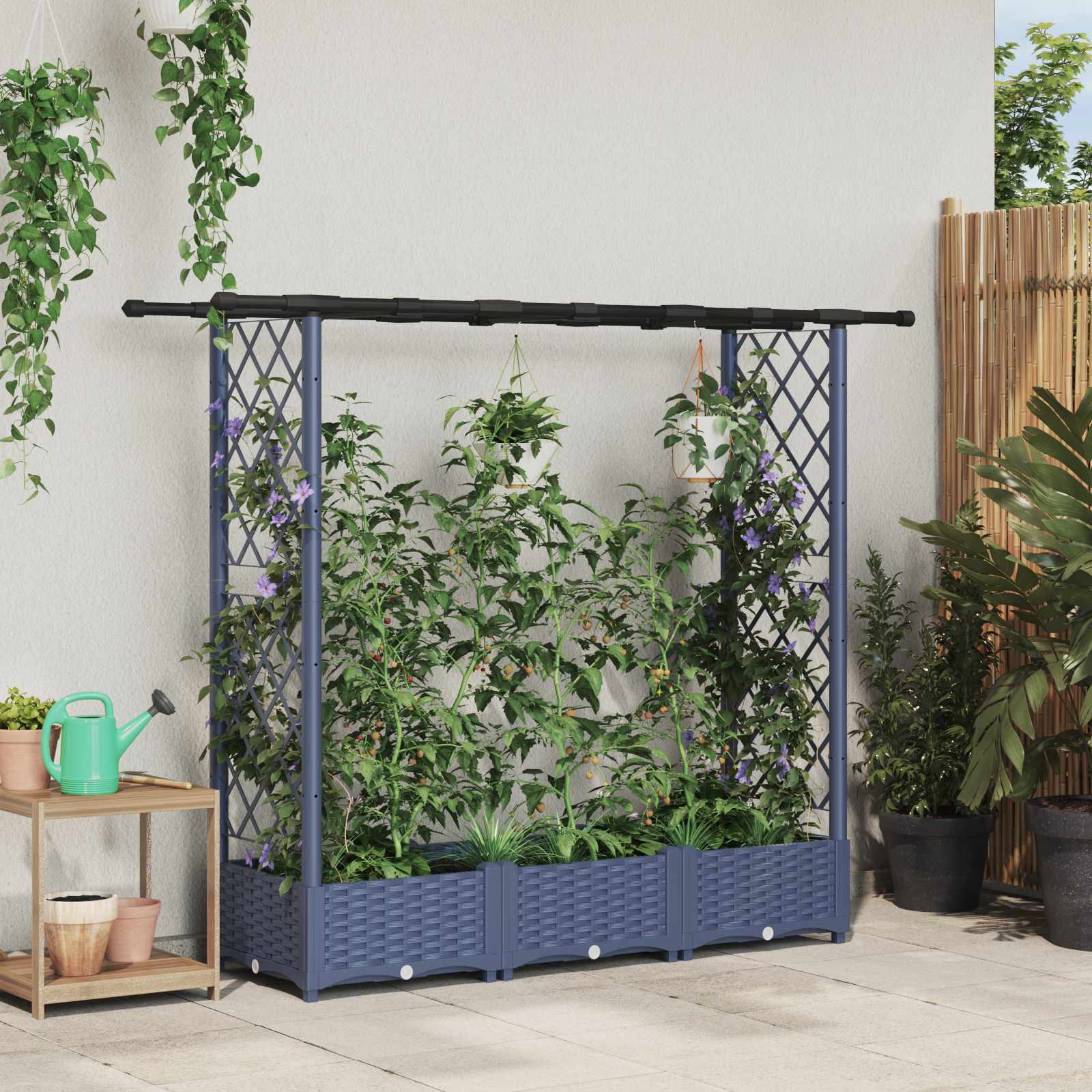 Hochbeet mit Rankgitter und Dach Braun 124 x 40 x 123 cm PP