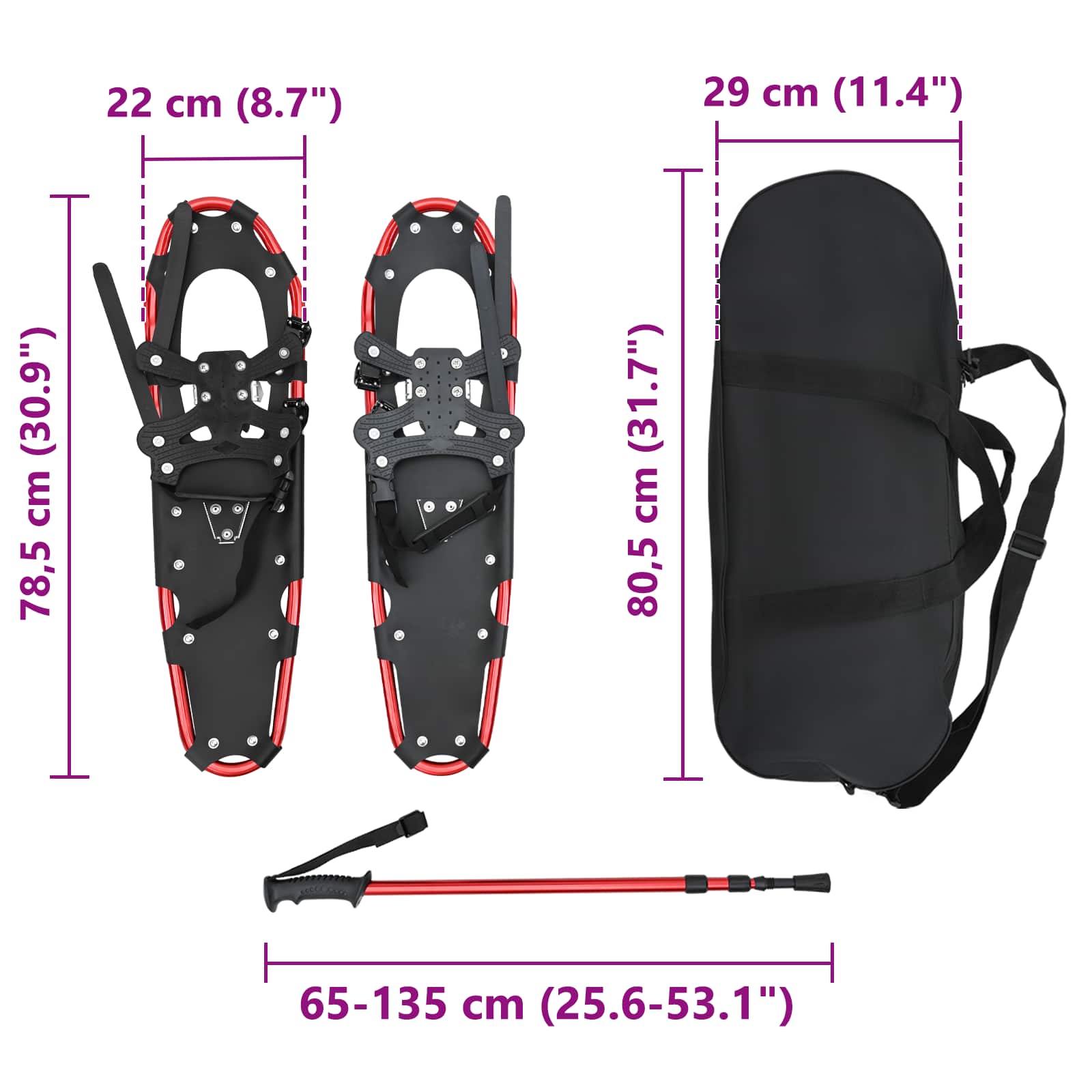 3 in 1 Schneeschuhe Silber und Schwarz 53,5 x 21 cm