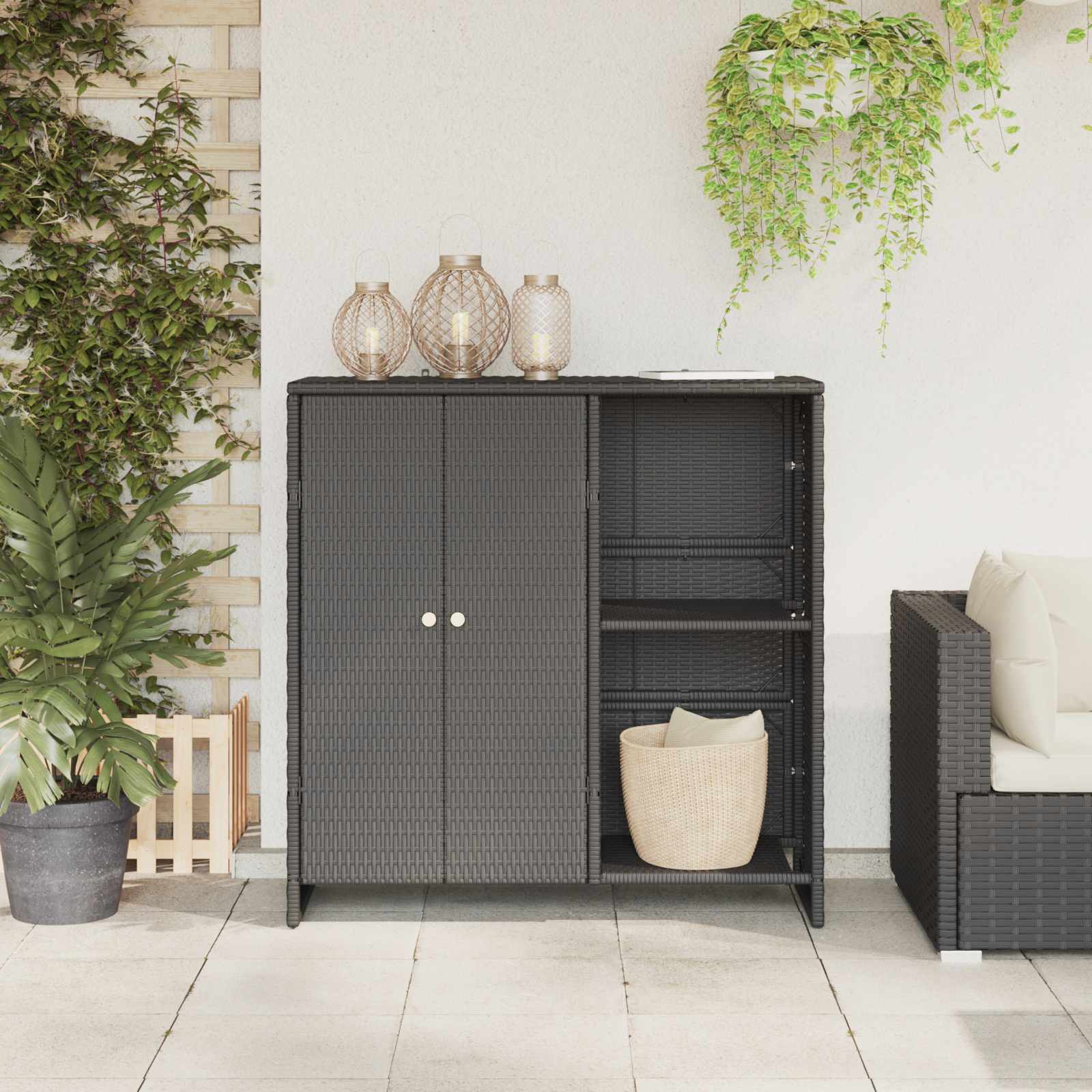 Aufbewahrungsschrank mit Tür Hellgrau 100 x 36 x 102 cm Rattan