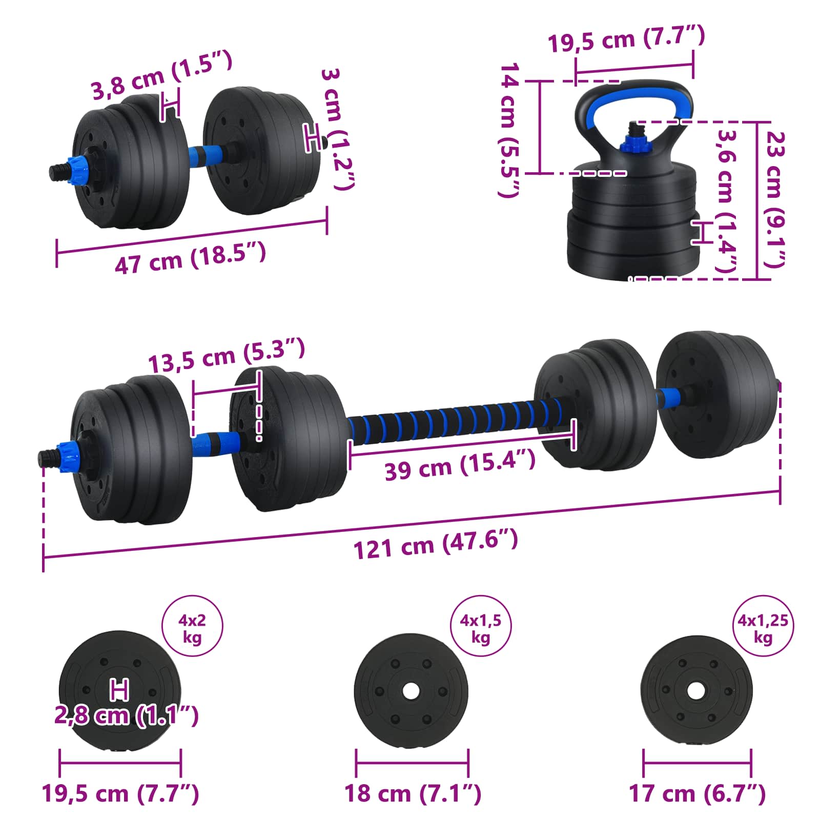 2-in-1 Hantelset 30kg Schwarz und Rot Zement und Eisensand