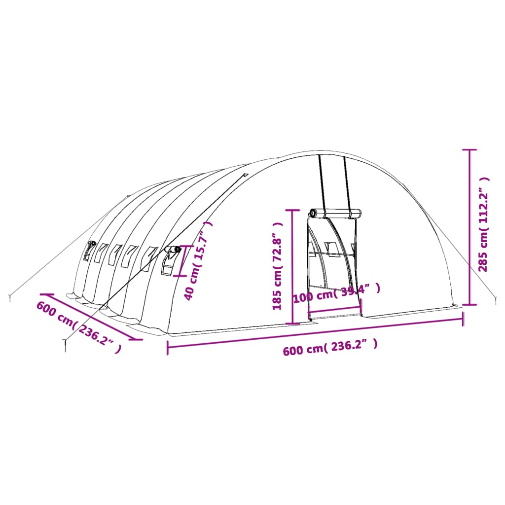 Gewächshaus mit Stahlrahmen Grün 24 m² 6x4x2,85 m