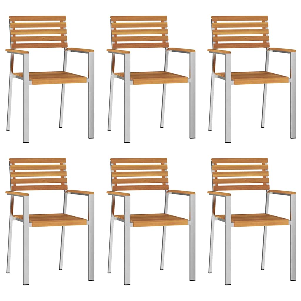 Gartenstuhl 6 pcs Massives Akazienholz und Edelstahl