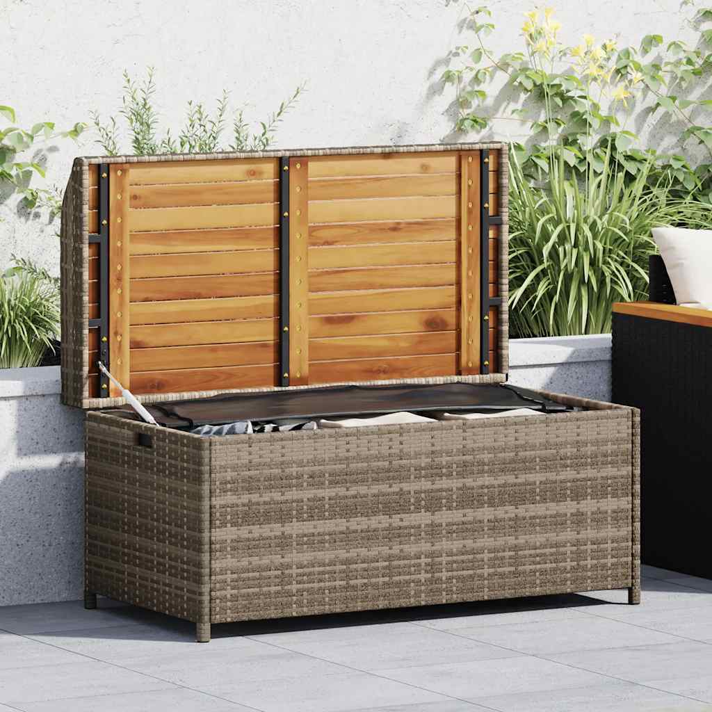 Bank mit Stauraum Schwarz 100x50x52 cm Poly Rattan Akazienholz