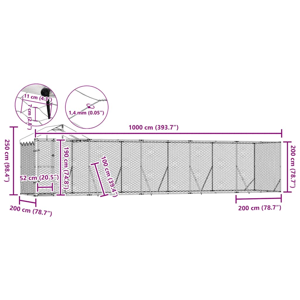 Outdoor-Hundezwinger mit Dach Silber 2x2x2,5 m Verzinkter Stahl
