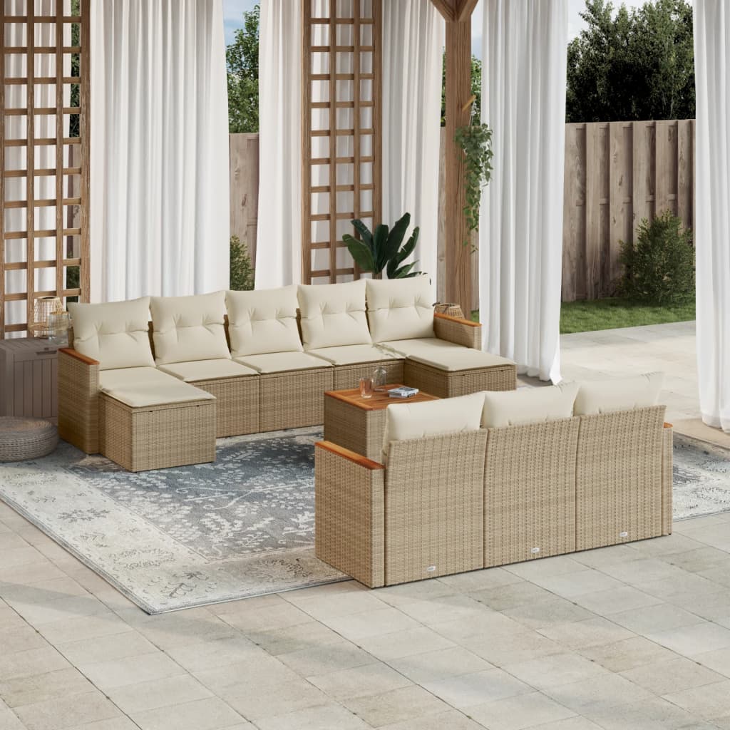 10-tlg. Garten-Sofagarnitur mit Kissen Schwarz Poly Rattan