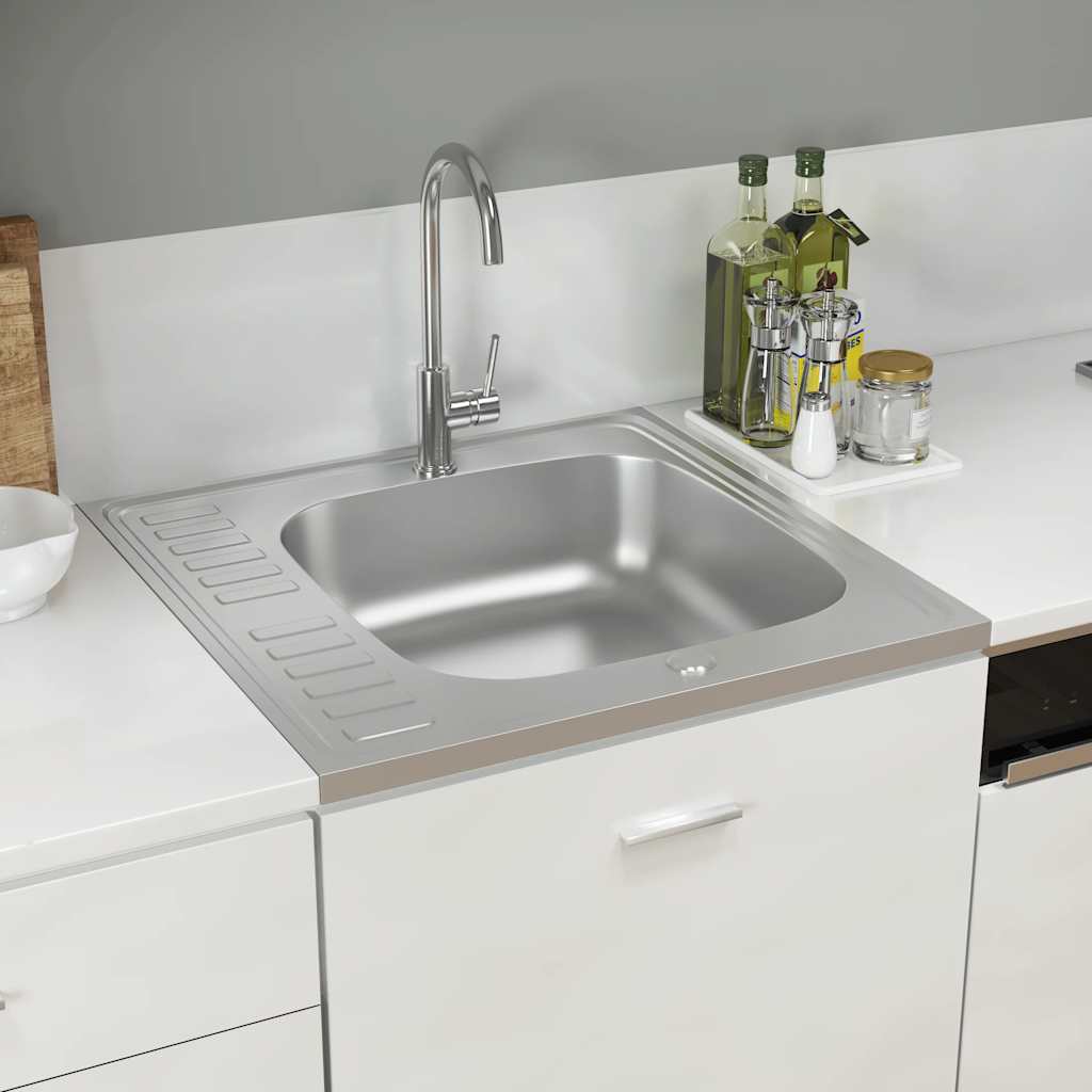 Spüle mit Abtropffläche Set Silbern 600x500x155 mm Edelstahl