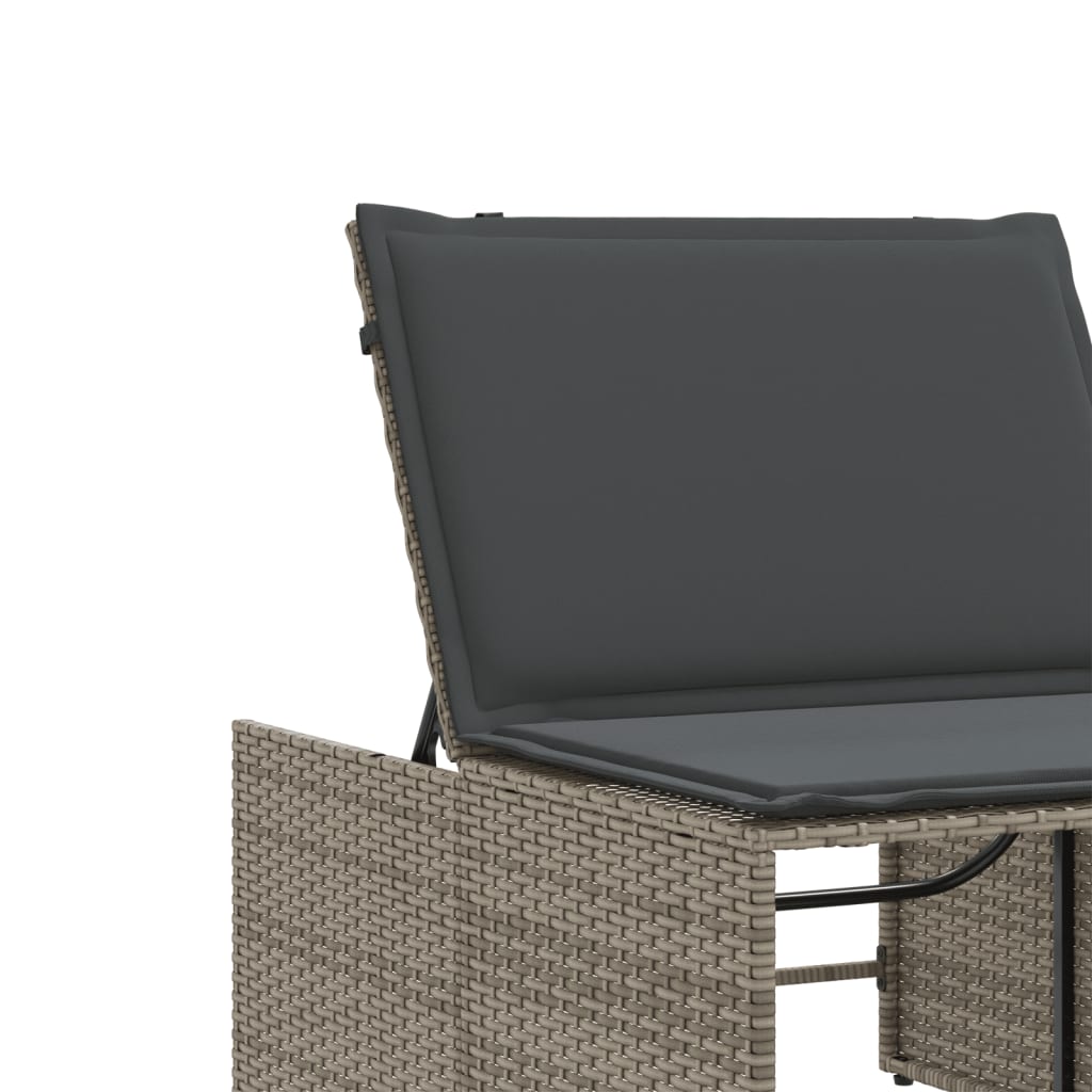 Modulare Sonnenliegen 2 Stk. mit Tisch Schwarz Poly Rattan