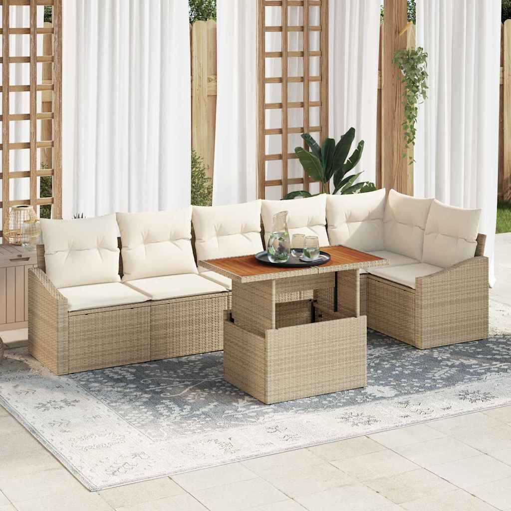 Garten Essgruppe mit Kissen 7 pcs Schwarz und Creme
