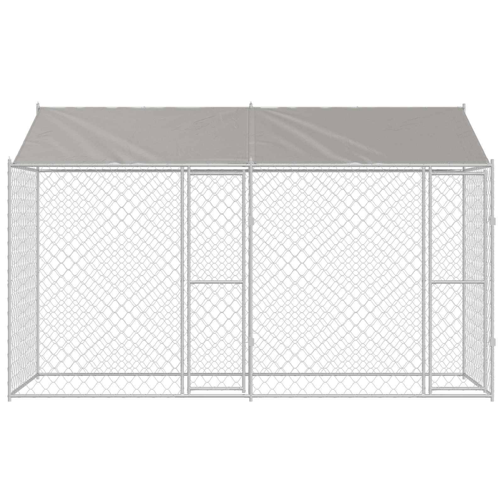 Hundezwinger mit Dach und Tür Grau 2x2x2 m Verzinkter Stahl