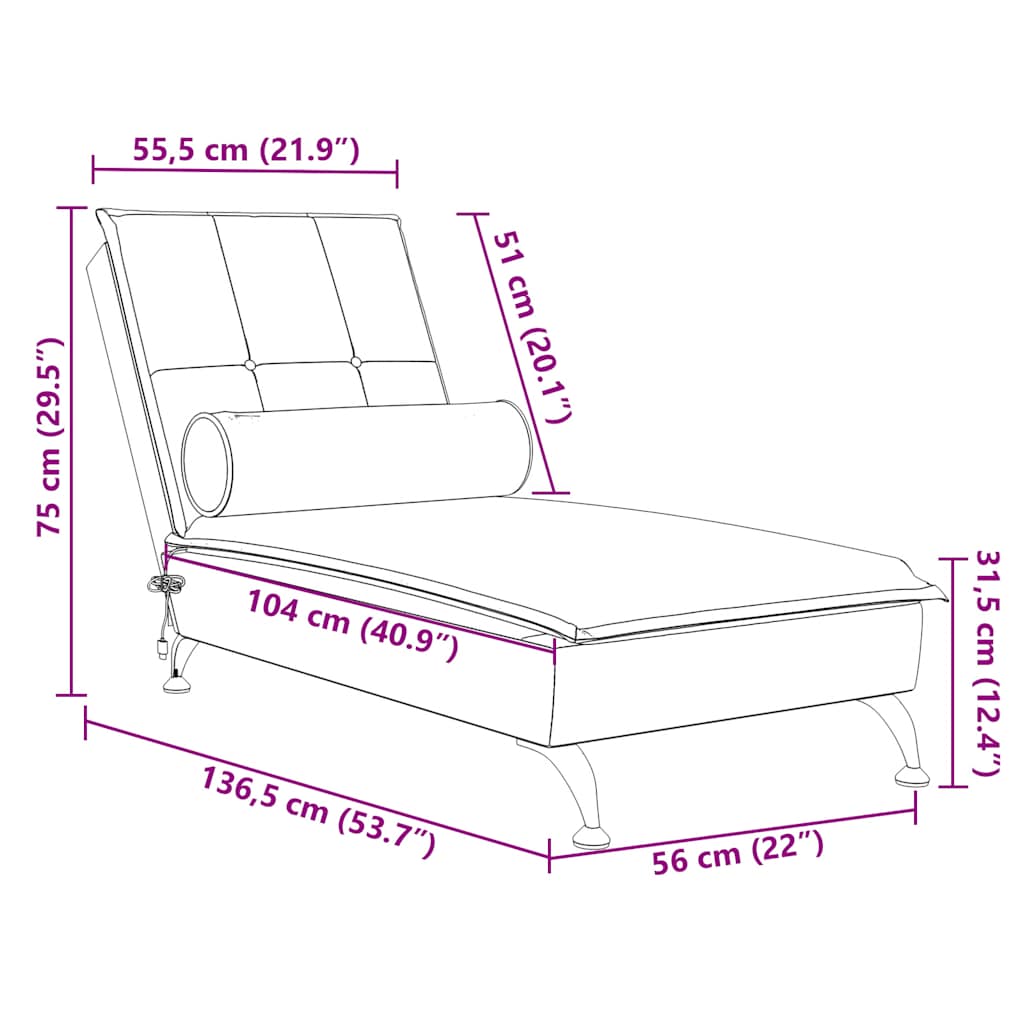 Massage-Chaiselongue mit Nackenrolle Hellgrau Samt