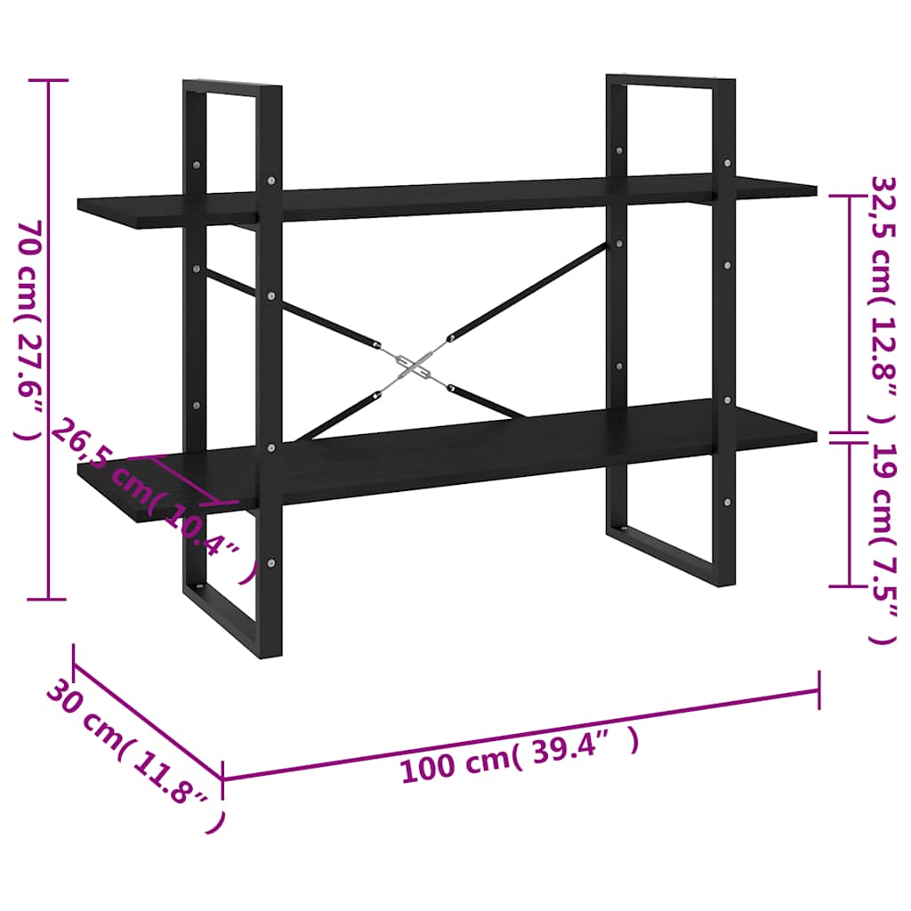 Bücherregal 2 Fächer Weiß 100x30x70 cm Holzwerkstoff