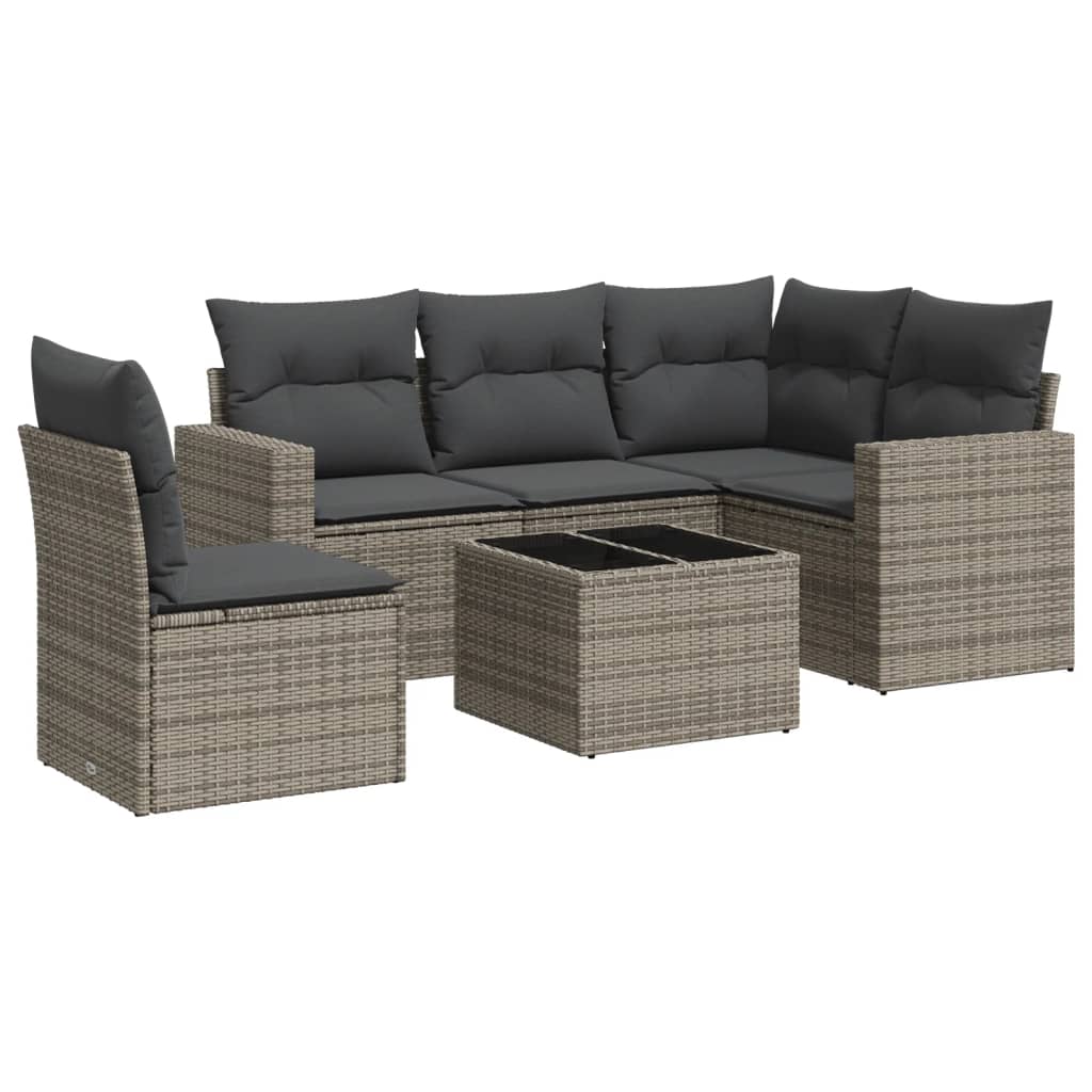 5-tlg. Garten-Sofagarnitur mit Kissen Schwarz Poly Rattan
