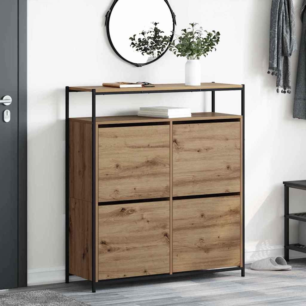 Schuhschrank mit 4 Klappen Sonoma-Eiche 100x34x112 cm