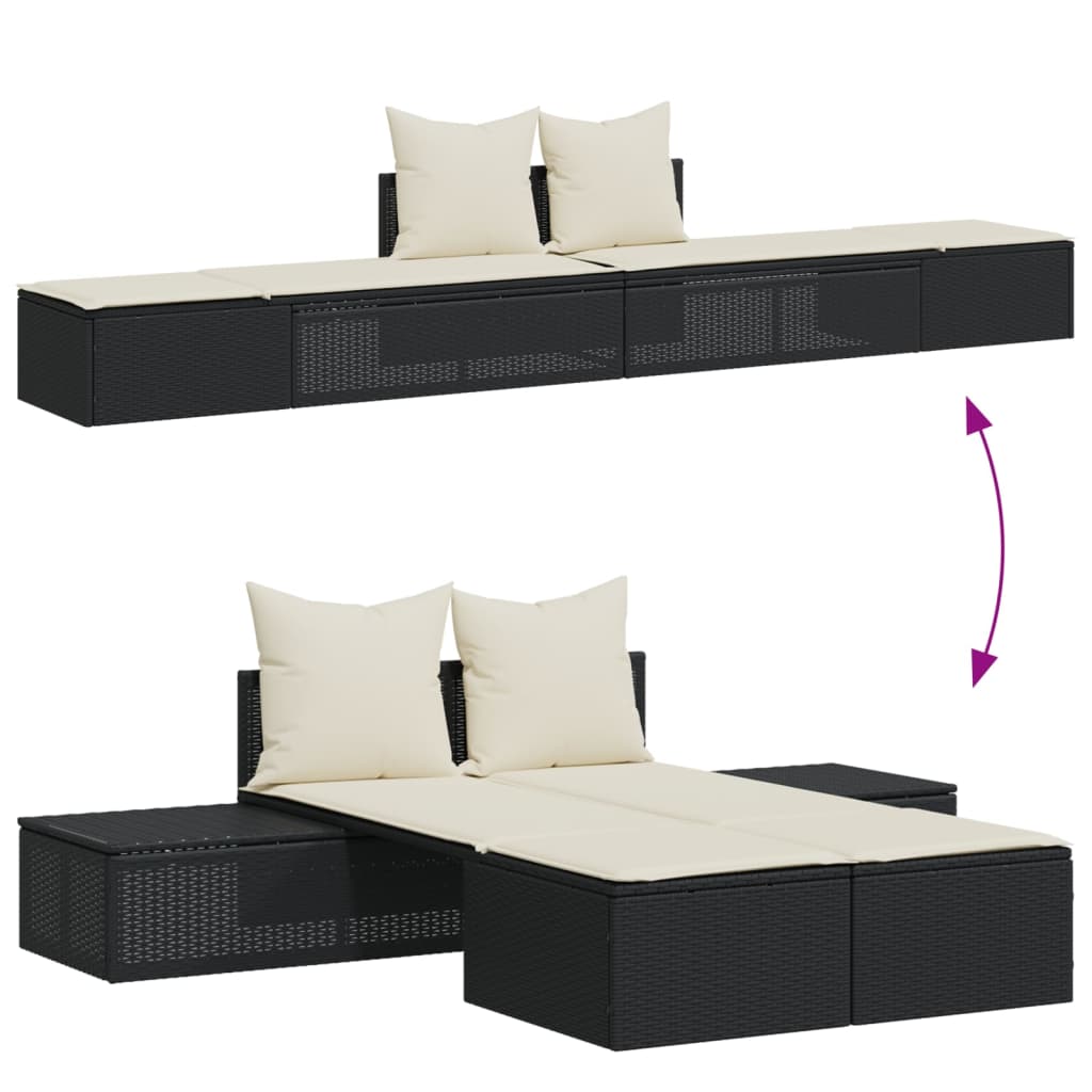 Doppel-Sonnenliege mit Auflagen Beige Poly Rattan