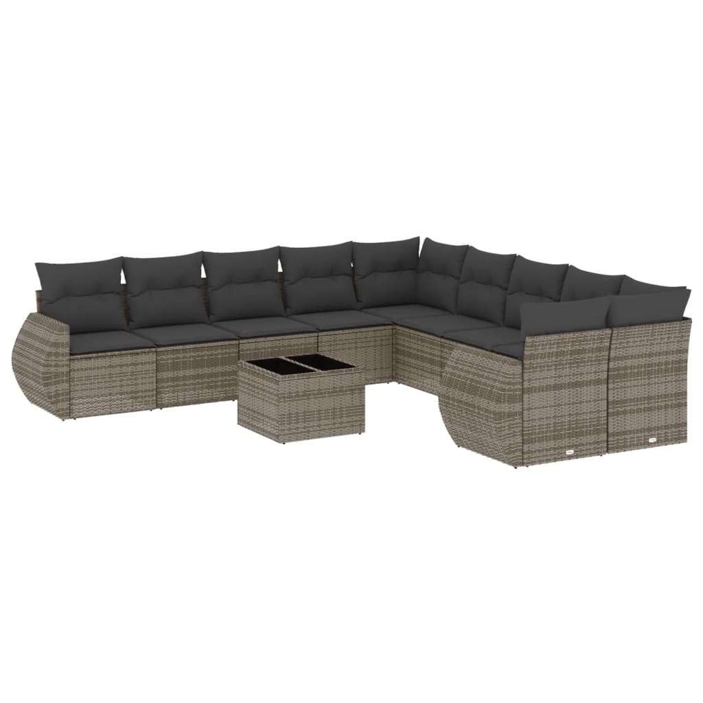10-tlg. Garten-Sofagarnitur mit Kissen Schwarz Poly Rattan