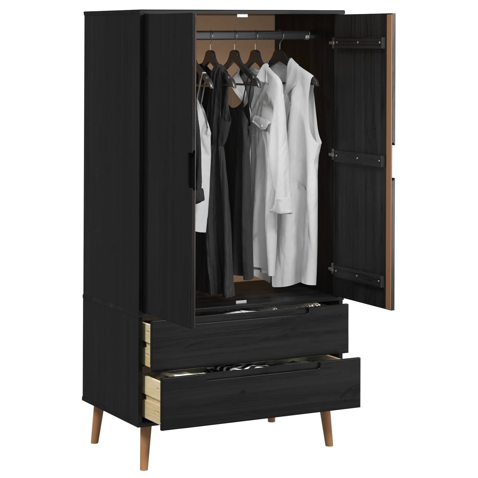 Kleiderschrank MOLDE Braun 90x55x175 cm Massivholz Kiefer